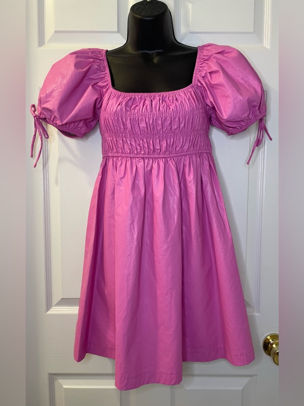 Med TCEC Faux Leather Smocked Puff Sleeves Dress NWOT